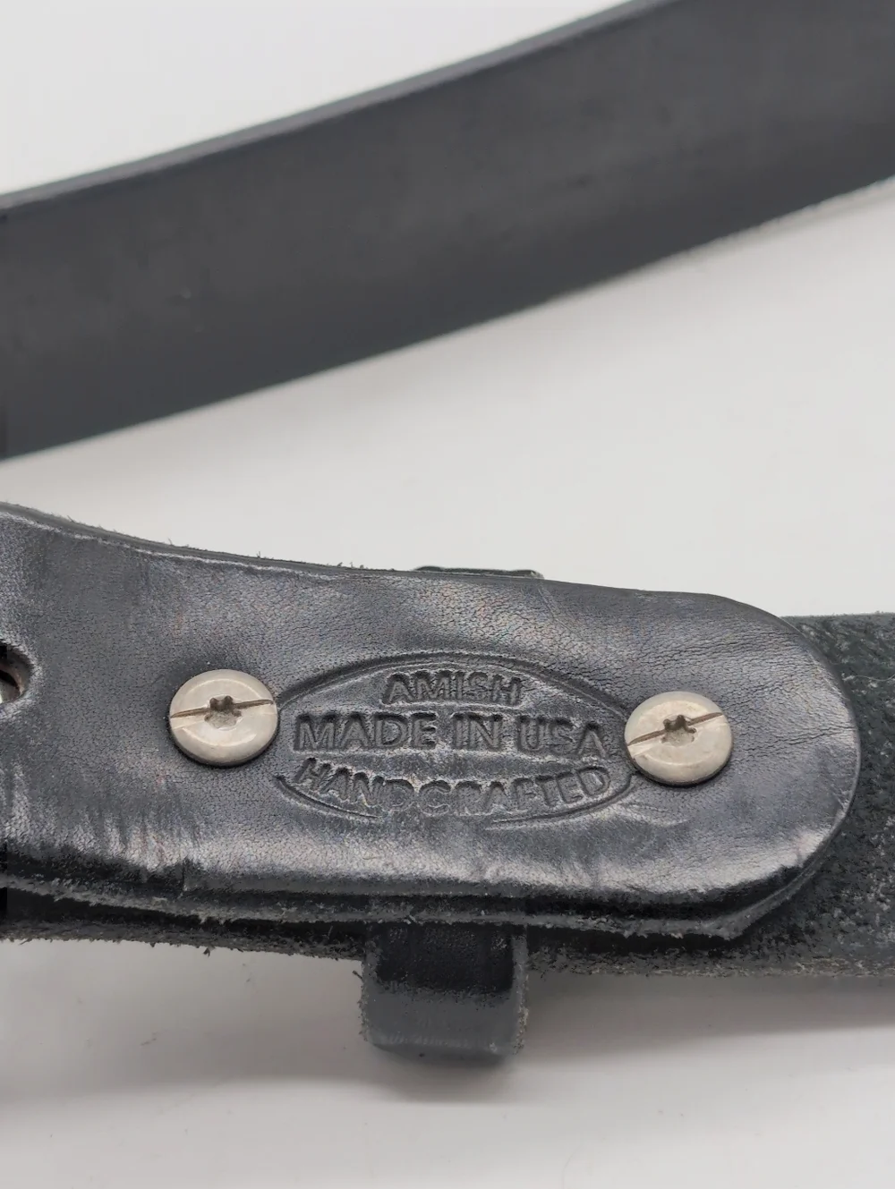 Handmade Amish Sz 54 Black Leather Men's Belt with Silver Buckle